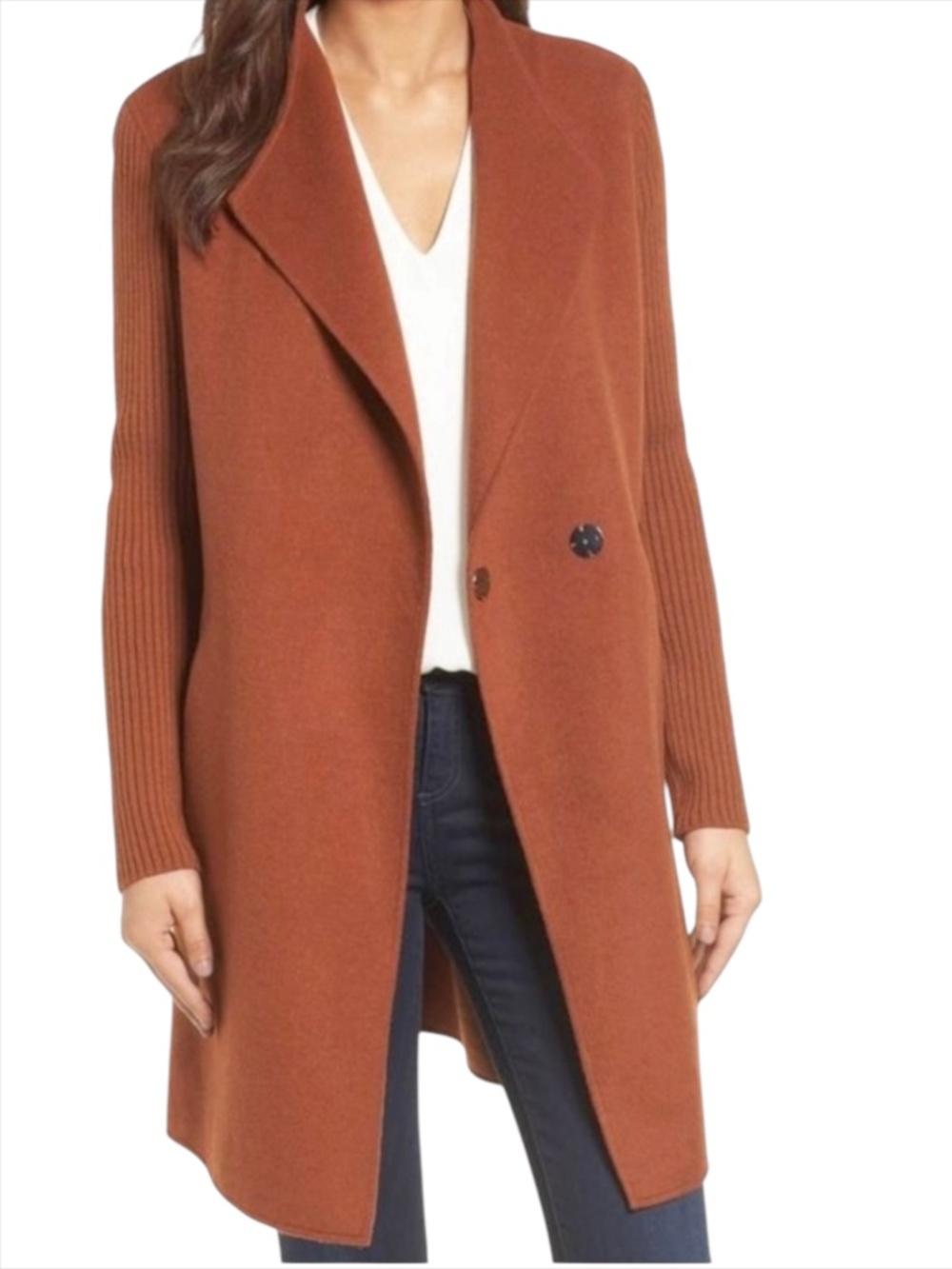 Kenneth Cole New York Double Face Wool Coat - Burnt Orange Size XSP